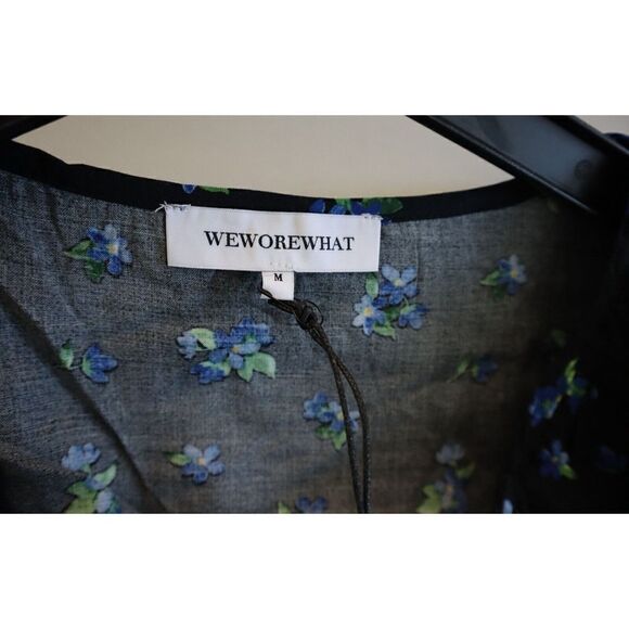 WeWoreWhat WWDT54-1 Women's Sz Medium Black Multi Watercolor Ditsy Ruffle Blouse - Picture 3 of 9